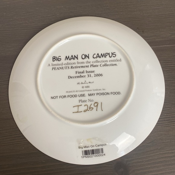 Peanuts Magical Moments Danbury Mint Big Man On Campus Plate 8" Retired 2006 - Picture 3 of 7